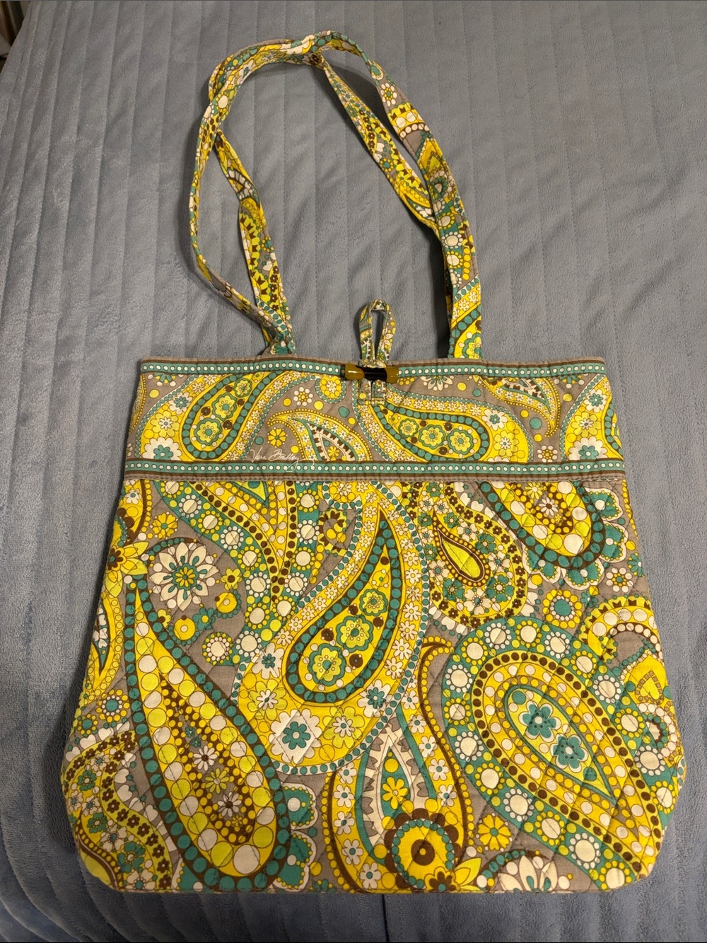 Vera Bradley Yellow Paisley Tote with Teal and Gray Accents